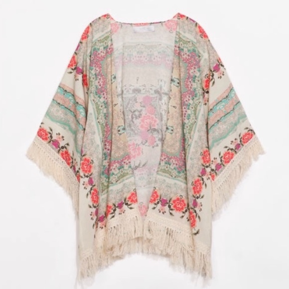 Zapa Tops - ZAPA Basic Boho Floral Fringe Kimono Coverup
